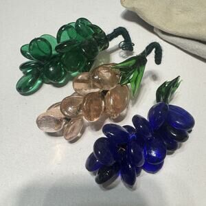 Lot 3 Vtg Colorful Glass Grapes Tiny Bunch Cluster Wired Mid Century MCM 1960s